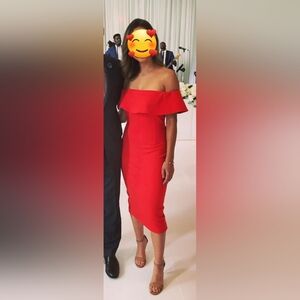 Babaton Ruslan Off-the-Shoulder Midi Dress in Red